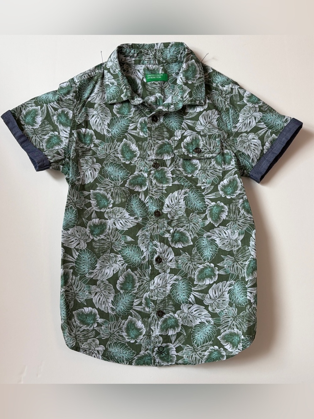 United Colors of Benetton Kids Tropical Leaf Print Button Down Shirt Size S